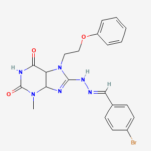 molecular formula C21H19BrN6O3 B2602249 8-[(E)-2-[(4-bromophenyl)methylidene]hydrazin-1-yl]-3-methyl-7-(2-phenoxyethyl)-2,3,6,7-tetrahydro-1H-purine-2,6-dione CAS No. 1845746-60-2