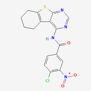 molecular formula C17H13ClN4O3S B2602278 4-氯-3-硝基-N-(5,6,7,8-四氢-[1]苯并噻吩并[2,3-d]嘧啶-4-基)苯甲酰胺 CAS No. 303017-78-9