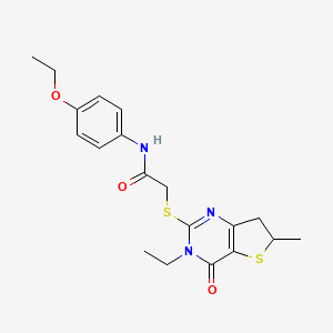 molecular formula C19H23N3O3S2 B2602287 N-(4-乙氧苯基)-2-((3-乙基-6-甲基-4-氧代-3,4,6,7-四氢噻吩并[3,2-d]嘧啶-2-基)硫代)乙酰胺 CAS No. 851409-38-6