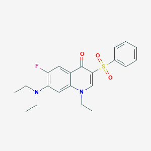 molecular formula C21H23FN2O3S B2602320 7-(diethylamino)-1-ethyl-6-fluoro-3-(phenylsulfonyl)quinolin-4(1H)-one CAS No. 892758-25-7