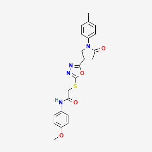 molecular formula C22H22N4O4S B2602321 N-(4-methoxyphenyl)-2-((5-(5-oxo-1-(p-tolyl)pyrrolidin-3-yl)-1,3,4-oxadiazol-2-yl)thio)acetamide CAS No. 933240-42-7