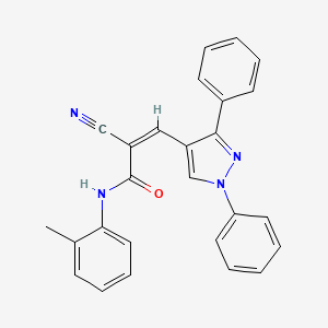 molecular formula C26H20N4O B2602337 (Z)-2-Cyano-3-(1,3-diphenylpyrazol-4-yl)-N-(2-methylphenyl)prop-2-enamide CAS No. 477524-50-8