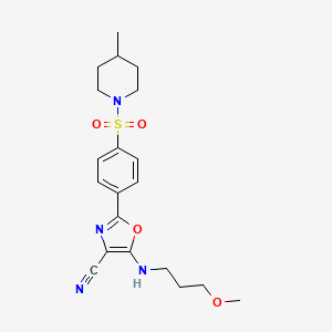 molecular formula C20H26N4O4S B2602341 5-((3-Methoxypropyl)amino)-2-(4-((4-methylpiperidin-1-yl)sulfonyl)phenyl)oxazole-4-carbonitrile CAS No. 941000-40-4