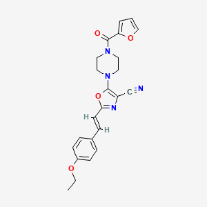 molecular formula C23H22N4O4 B2602362 (E)-2-(4-乙氧基苯乙烯基)-5-(4-(呋喃-2-羰基)哌嗪-1-基)恶唑-4-腈 CAS No. 941265-24-3