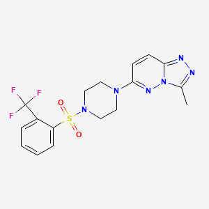molecular formula C17H17F3N6O2S B2602371 3-甲基-6-(4-((2-(三氟甲基)苯基)磺酰基)哌嗪-1-基)-[1,2,4]三唑并[4,3-b]哒嗪 CAS No. 1021119-81-2