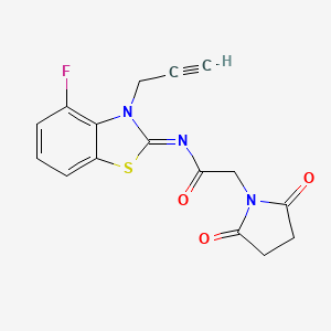molecular formula C16H12FN3O3S B2602373 (Z)-2-(2,5-二氧代吡咯烷-1-基)-N-(4-氟-3-(丙-2-炔-1-基)苯并[d]噻唑-2(3H)-亚甲基)乙酰胺 CAS No. 865249-02-1