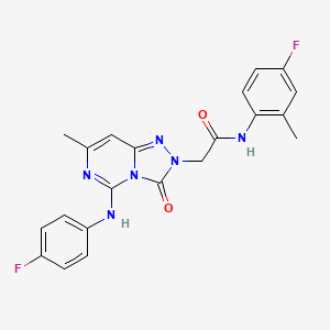 molecular formula C21H18F2N6O2 B2602395 2-[5-(4-fluoroanilino)-7-methyl-3-oxo[1,2,4]triazolo[4,3-c]pyrimidin-2(3H)-yl]-N~1~-(4-fluoro-2-methylphenyl)acetamide CAS No. 1251608-69-1