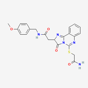 molecular formula C22H21N5O4S B2602428 2-[5-(2-氨基-2-氧代乙基)硫代-3-氧代-2H-咪唑并[1,2-c]喹唑啉-2-基]-N-[(4-甲氧基苯基)甲基]乙酰胺 CAS No. 1023846-67-4