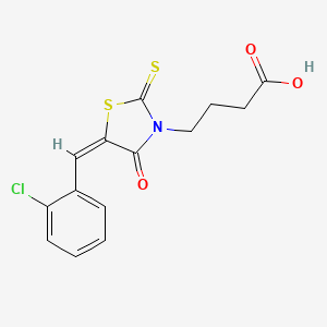 molecular formula C14H12ClNO3S2 B2602436 (E)-4-(5-(2-chlorobenzylidene)-4-oxo-2-thioxothiazolidin-3-yl)butanoic acid CAS No. 301158-16-7