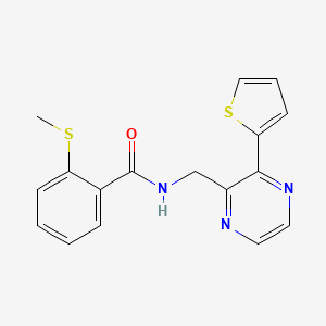 molecular formula C17H15N3OS2 B2602447 2-(甲硫基)-N-((3-(噻吩-2-基)吡嗪-2-基)甲基)苯甲酰胺 CAS No. 2034239-20-6