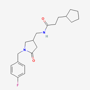 molecular formula C20H27FN2O2 B2602470 3-cyclopentyl-N-((1-(4-fluorobenzyl)-5-oxopyrrolidin-3-yl)methyl)propanamide CAS No. 954603-42-0
