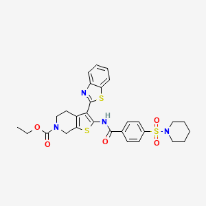 molecular formula C29H30N4O5S3 B2602498 ethyl 3-(benzo[d]thiazol-2-yl)-2-(4-(piperidin-1-ylsulfonyl)benzamido)-4,5-dihydrothieno[2,3-c]pyridine-6(7H)-carboxylate CAS No. 681438-54-0