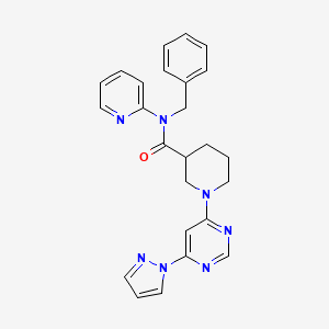 molecular formula C25H25N7O B2602516 1-(6-(1H-吡唑-1-基)嘧啶-4-基)-N-苄基-N-(吡啶-2-基)哌啶-3-甲酰胺 CAS No. 1351616-56-2