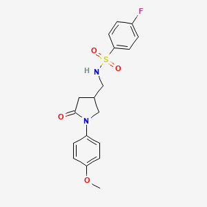 molecular formula C18H19FN2O4S B2602518 4-fluoro-N-((1-(4-methoxyphenyl)-5-oxopyrrolidin-3-yl)methyl)benzenesulfonamide CAS No. 954713-27-0