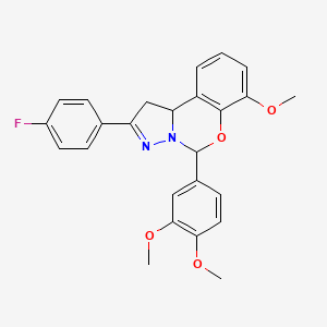 molecular formula C25H23FN2O4 B2602532 5-(3,4-Dimethoxyphenyl)-2-(4-fluorophenyl)-7-methoxy-1,10b-dihydropyrazolo[1,5-c][1,3]benzoxazine CAS No. 423127-33-7