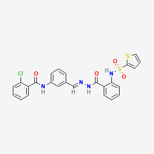 molecular formula C25H19ClN4O4S2 B2602559 N-[(E)-[3-[(2-chlorobenzoyl)amino]phenyl]methylideneamino]-2-(thiophen-2-ylsulfonylamino)benzamide CAS No. 743443-71-2