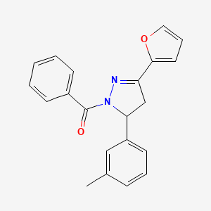 molecular formula C21H18N2O2 B2602613 1-benzoyl-3-(furan-2-yl)-5-(3-methylphenyl)-4,5-dihydro-1H-pyrazole CAS No. 1797570-39-8