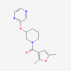 molecular formula C16H19N3O3 B2602636 (2,5-Dimethylfuran-3-yl)(3-(pyrazin-2-yloxy)piperidin-1-yl)methanone CAS No. 2034440-86-1
