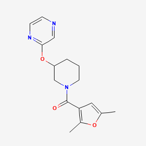 molecular formula C16H19N3O3 B2602636 (2,5-二甲基呋喃-3-基)(3-(吡嗪-2-氧基)哌啶-1-基)甲苯酮 CAS No. 2034440-86-1