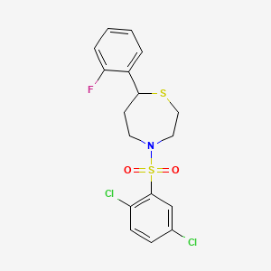 molecular formula C17H16Cl2FNO2S2 B2602647 4-((2,5-Dichlorophenyl)sulfonyl)-7-(2-fluorophenyl)-1,4-thiazepane CAS No. 1704520-61-5