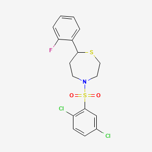 molecular formula C17H16Cl2FNO2S2 B2602647 4-((2,5-二氯苯基)磺酰基)-7-(2-氟苯基)-1,4-噻氮杂环戊烷 CAS No. 1704520-61-5