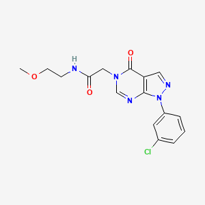 molecular formula C16H16ClN5O3 B2602668 2-[1-(3-氯苯基)-4-氧代吡唑并[3,4-d]嘧啶-5-基]-N-(2-甲氧基乙基)乙酰胺 CAS No. 895019-66-6