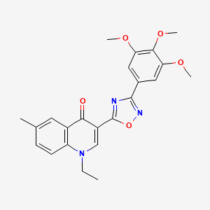 molecular formula C23H23N3O5 B2602677 1-ethyl-6-methyl-3-[3-(3,4,5-trimethoxyphenyl)-1,2,4-oxadiazol-5-yl]quinolin-4(1H)-one CAS No. 1172335-83-9
