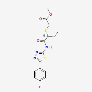 molecular formula C15H16FN3O3S2 B2602684 Methyl 2-((1-((5-(4-fluorophenyl)-1,3,4-thiadiazol-2-yl)amino)-1-oxobutan-2-yl)thio)acetate CAS No. 394237-54-8