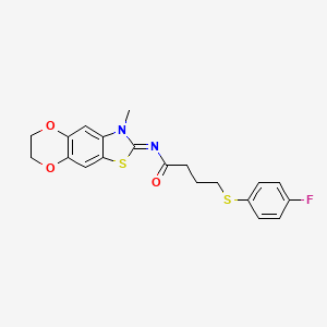 molecular formula C20H19FN2O3S2 B2602690 4-(4-fluorophenyl)sulfanyl-N-(3-methyl-6,7-dihydro-[1,4]dioxino[2,3-f][1,3]benzothiazol-2-ylidene)butanamide CAS No. 1007295-35-3