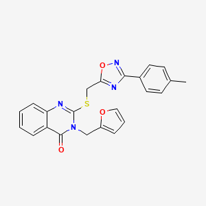 molecular formula C23H18N4O3S B2602733 3-(furan-2-ylmethyl)-2-(((3-(p-tolyl)-1,2,4-oxadiazol-5-yl)methyl)thio)quinazolin-4(3H)-one CAS No. 938728-43-9