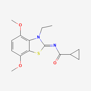 molecular formula C15H18N2O3S B2602759 N-[(2Z)-3-ethyl-4,7-dimethoxy-2,3-dihydro-1,3-benzothiazol-2-ylidene]cyclopropanecarboxamide CAS No. 868370-13-2