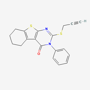 molecular formula C19H16N2OS2 B2602761 4-phenyl-5-(prop-2-yn-1-ylsulfanyl)-8-thia-4,6-diazatricyclo[7.4.0.0^{2,7}]trideca-1(9),2(7),5-trien-3-one CAS No. 249750-75-2