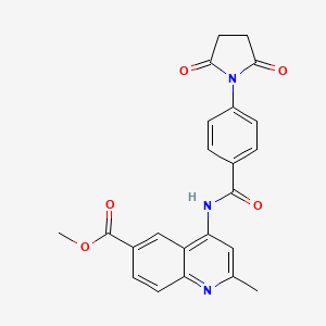 molecular formula C23H19N3O5 B2602762 4-(4-(2,5-二氧代吡咯烷-1-基)苯甲酰氨基)-2-甲基喹啉-6-羧酸甲酯 CAS No. 953853-07-1