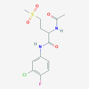 molecular formula C13H16ClFN2O4S B2602776 2-acetamido-N-(3-chloro-4-fluorophenyl)-4-(methylsulfonyl)butanamide CAS No. 1008051-78-2