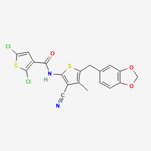 N-(5-(benzo[d][1,3]dioxol-5-ylmethyl)-3-cyano-4-methylthiophen-2-yl)-2,5-dichlorothiophene-3-carboxamide
