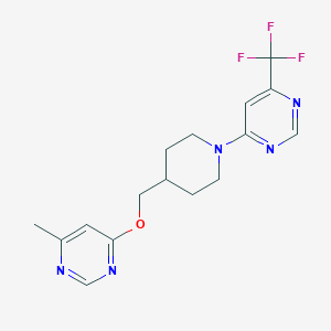 molecular formula C16H18F3N5O B2602799 4-(4-{[(6-methylpyrimidin-4-yl)oxy]methyl}piperidin-1-yl)-6-(trifluoromethyl)pyrimidine CAS No. 2309710-23-2