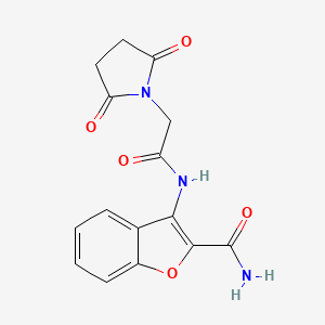 molecular formula C15H13N3O5 B2602813 3-(2-(2,5-Dioxopyrrolidin-1-yl)acetamido)benzofuran-2-carboxamide CAS No. 477294-96-5