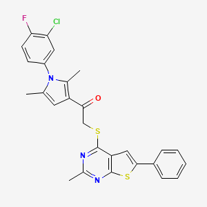 1-[1-(3-Chloro-4-fluorophenyl)-2,5-dimethylpyrrol-3-yl]-2-(2-methyl-6-phenylthieno[2,3-d]pyrimidin-4-yl)sulfanylethanone