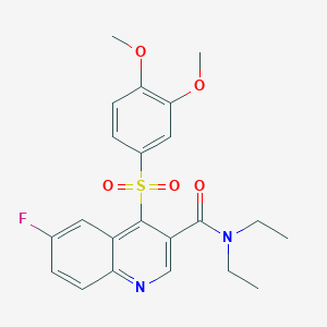 molecular formula C22H23FN2O5S B2602827 4-((3,4-二甲氧苯基)磺酰基)-N,N-二乙基-6-氟喹啉-3-甲酰胺 CAS No. 1111147-18-2
