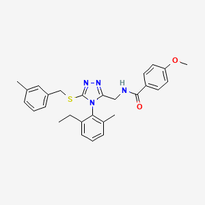molecular formula C28H30N4O2S B2602828 N-((4-(2-ethyl-6-methylphenyl)-5-((3-methylbenzyl)thio)-4H-1,2,4-triazol-3-yl)methyl)-4-methoxybenzamide CAS No. 476451-63-5