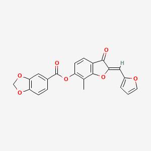 molecular formula C22H14O7 B2602844 (Z)-2-(furan-2-ylmethylene)-7-methyl-3-oxo-2,3-dihydrobenzofuran-6-yl benzo[d][1,3]dioxole-5-carboxylate CAS No. 896081-72-4