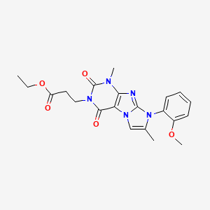molecular formula C21H23N5O5 B2602860 ethyl 3-(8-(2-methoxyphenyl)-1,7-dimethyl-2,4-dioxo-1H-imidazo[2,1-f]purin-3(2H,4H,8H)-yl)propanoate CAS No. 887466-26-4