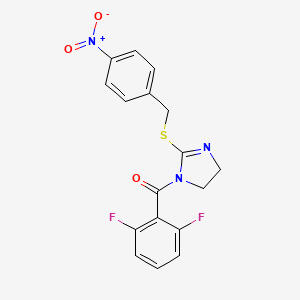 molecular formula C17H13F2N3O3S B2602874 (2,6-Difluorophenyl)-[2-[(4-nitrophenyl)methylsulfanyl]-4,5-dihydroimidazol-1-yl]methanone CAS No. 851802-37-4