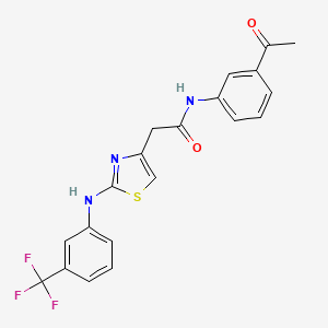 molecular formula C20H16F3N3O2S B2602876 N-(3-乙酰基苯基)-2-(2-((3-(三氟甲基)苯基)氨基)噻唑-4-基)乙酰胺 CAS No. 1105231-53-5