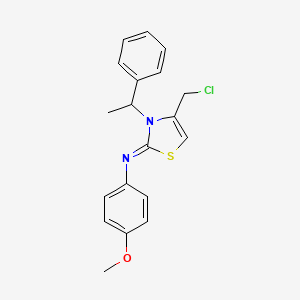 molecular formula C19H19ClN2OS B2602881 4-(chloromethyl)-N-(4-methoxyphenyl)-3-(1-phenylethyl)-2,3-dihydro-1,3-thiazol-2-imine CAS No. 721408-82-8