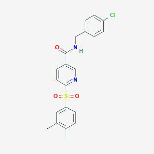 molecular formula C21H19ClN2O3S B2602901 N-(4-chlorobenzyl)-6-((3,4-dimethylphenyl)sulfonyl)nicotinamide CAS No. 1286705-65-4