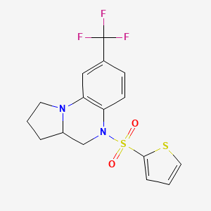 molecular formula C16H15F3N2O2S2 B2602903 5-(2-Thienylsulfonyl)-8-(trifluoromethyl)-1,2,3,3a,4,5-hexahydropyrrolo[1,2-a]quinoxaline CAS No. 861207-20-7