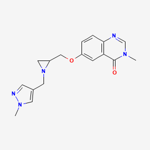 molecular formula C17H19N5O2 B2602909 3-Methyl-6-[[1-[(1-methylpyrazol-4-yl)methyl]aziridin-2-yl]methoxy]quinazolin-4-one CAS No. 2418666-63-2
