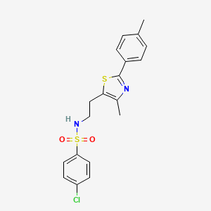 molecular formula C19H19ClN2O2S2 B2602914 4-chloro-N-[2-[4-methyl-2-(4-methylphenyl)-1,3-thiazol-5-yl]ethyl]benzenesulfonamide CAS No. 893994-63-3