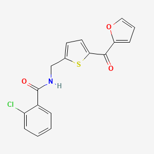 molecular formula C17H12ClNO3S B2602921 2-chloro-N-((5-(furan-2-carbonyl)thiophen-2-yl)methyl)benzamide CAS No. 1797077-98-5